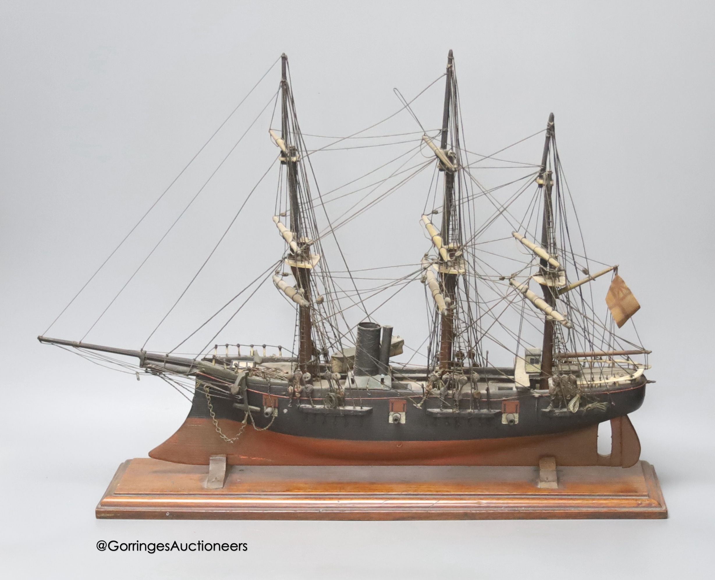 A late 19th century scratch built model of an ice breaker ship, length 48cm
